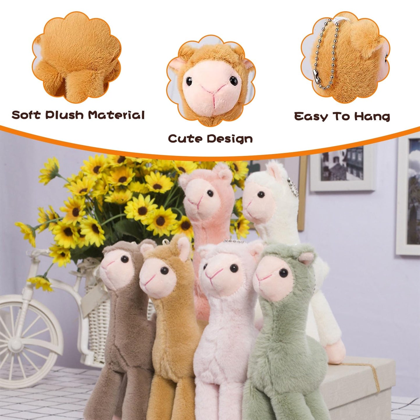 12 Pcs Mini Llama Stuffed Animals 7.5 Inch Alpaca Plush Dolls Cute Keychain Plush Llama Party Favors for Boys and Girls Birthday Party Supplies Baby Shower Bag Fillers Gift