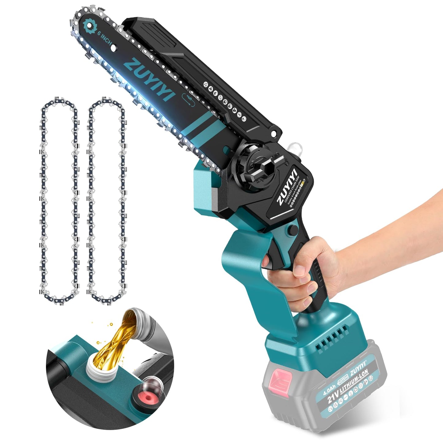 ZUYIYI Mini Chainsaw 6 Inch Cordless for Makita 18V Battery, Brushless Handheld Small Chain Saw with Auto Oiler, Electric Chainsaw for Garden Courtyard Tree Branch Wood Cutting (Battery NOT Included)