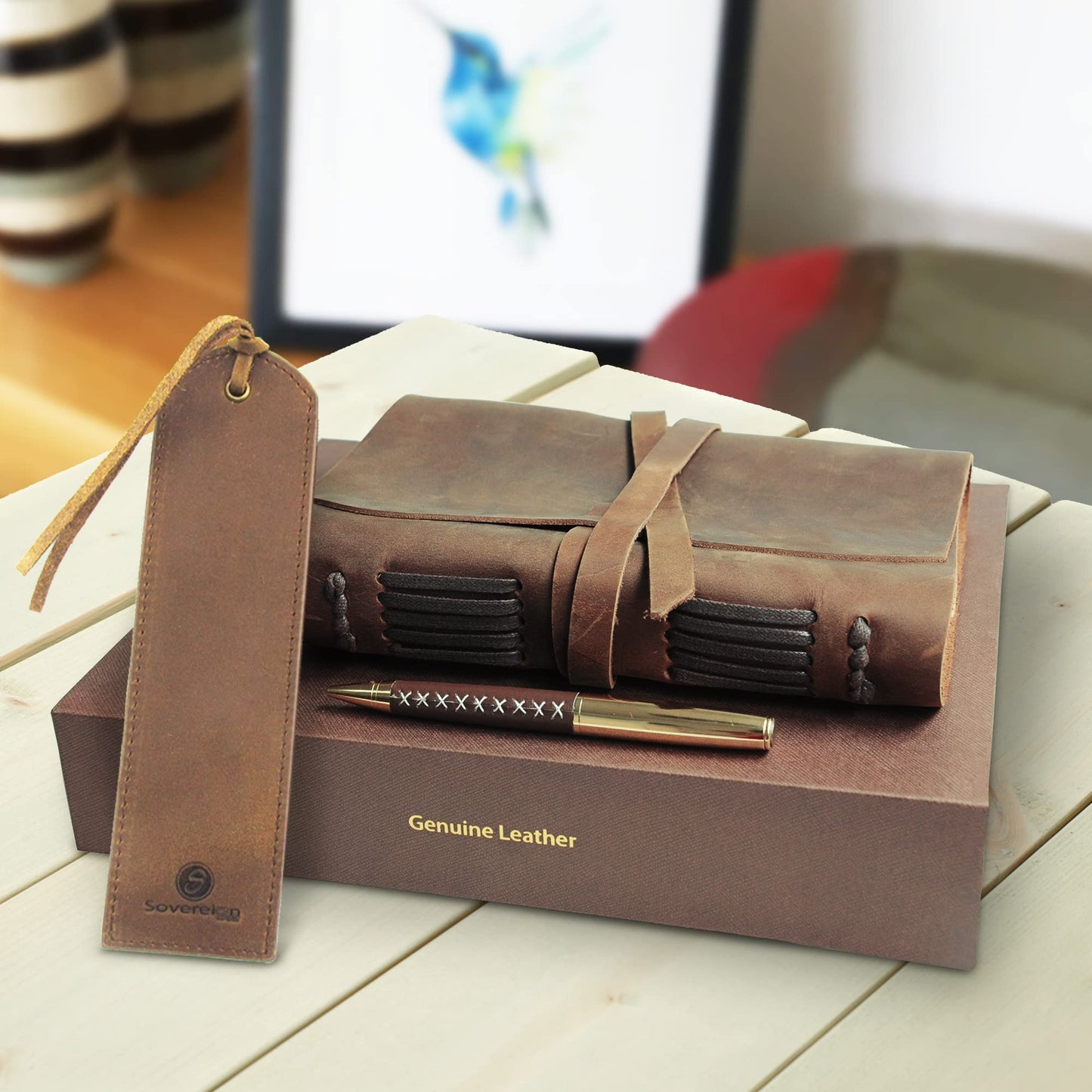 Leather Bound Journal for Men and Women, Handmade Gift Set with Genuine Leather Bookmark and Stylish Pen, Vintage and Classic, Notebook, Sketchbook, Planner, Journal and Diary (300 Pages) (7x5")