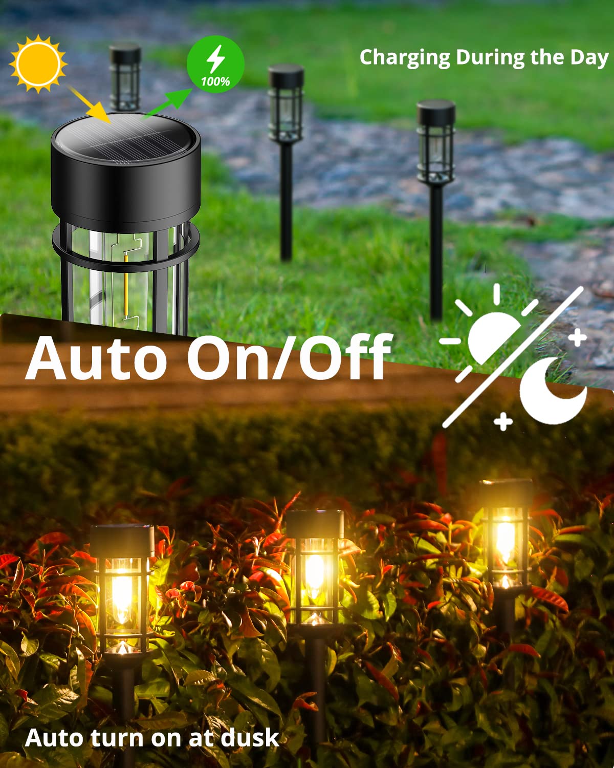 ILANCK Solar Pathway Lights 8 Pack, Bright Solar Lights Outdoor Waterproof IP65, LED Solar Garden Lights Metal Landscape Lighting for Yard, Path, Driveway