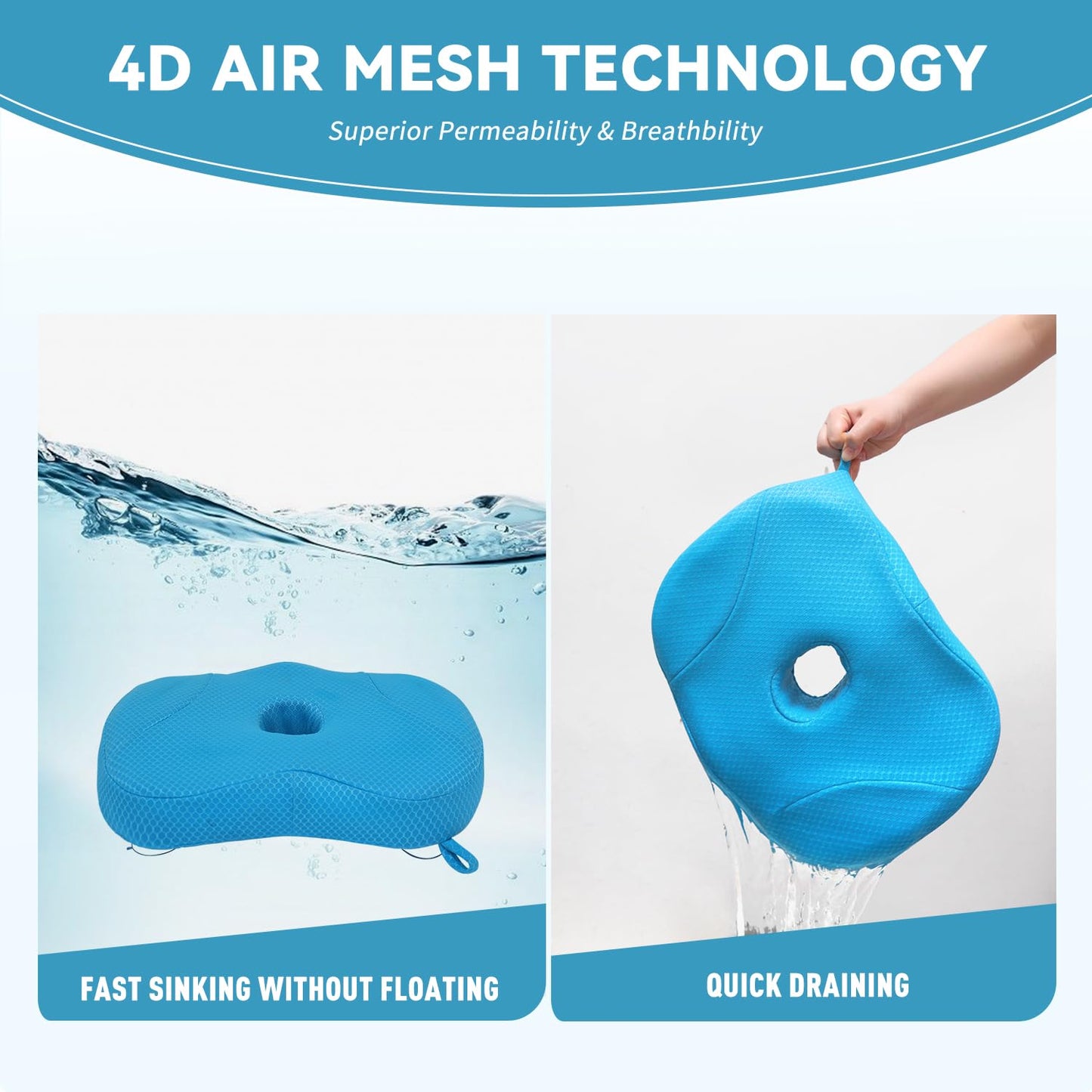 Idle Hippo Hot Tub Booster Seat, Weighted Hot Tub Pillow with Powerful Non-Slip Suction Cups, 4D Air Mesh Ergonomic, Booster Cushion, Quick Dry Spa Pillow for Indoor Outdoor Hot Tub (Blue)