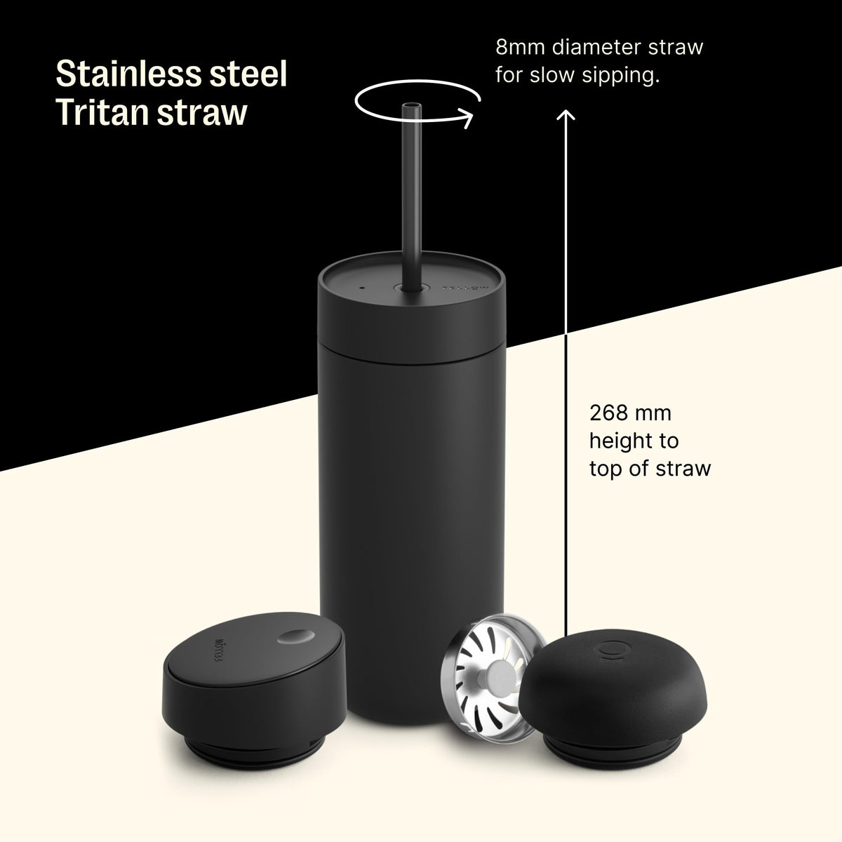 Fellow 16 oz Carter Bundle (3 in 1) Travel Mug with Slide-Lock, Move & Cold Lids with Straw - to-Go Coffee Tumbler, Ceramic Interior & Vacuum-Insulated Stainless Steel - Coffee Cups-Matte Black
