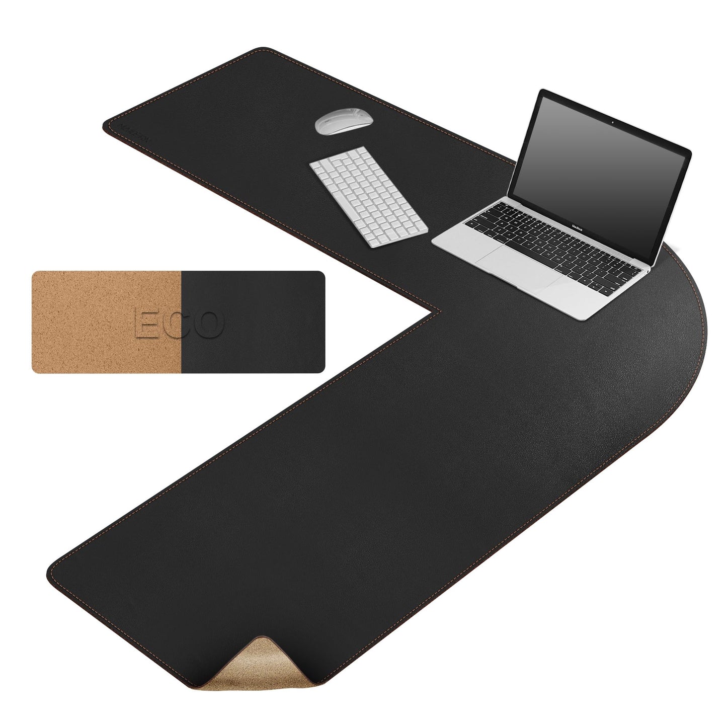 MAIDERN 43.3 Inch L Shaped Corner Desk Mat, Cork & Leather Dual Sided Desk Pad for Gaming Computer Office Home (Black) …