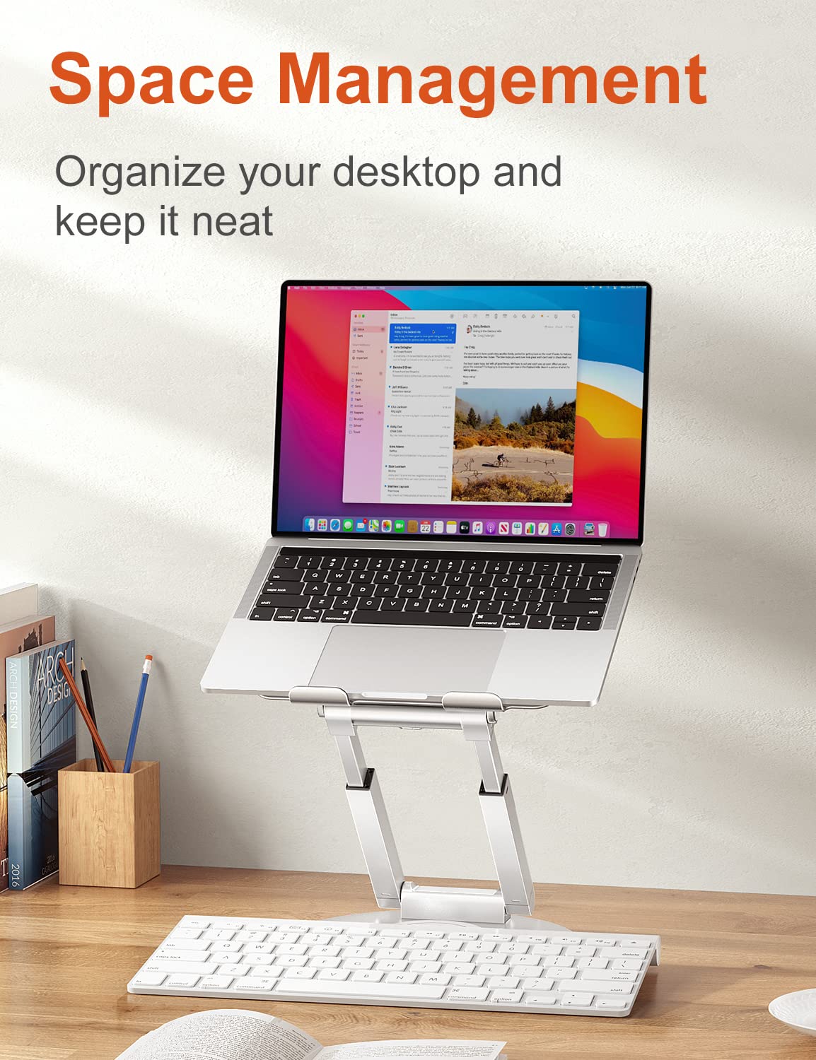 Tounee Telescopic Laptop Stand for Desk with 360° Swivel Base, Sit to Stand, Height Adjustable, Portable Riser Holder for Good Posture, Compatible with MacBook Pro, All Laptops 10-17"-Silver