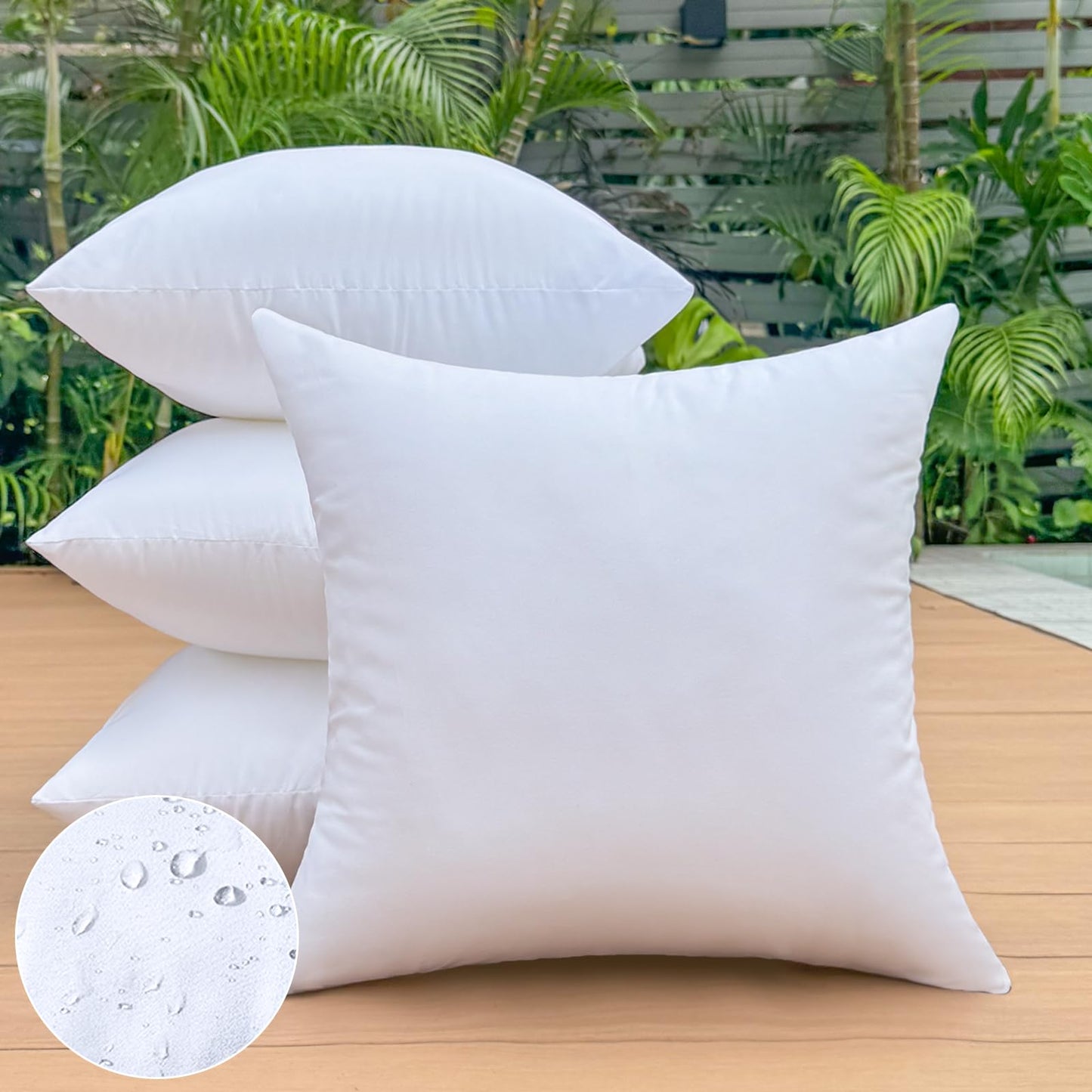 OTPIPCS 22 x 22 Outdoor Pillow Insert Set of 4 Large Square Patio Furniture Pillows for Porch Couch Fall Throw Pillow Inserts Premium Decorative Stuffer Pillows Waterproof White Sofa Cushion