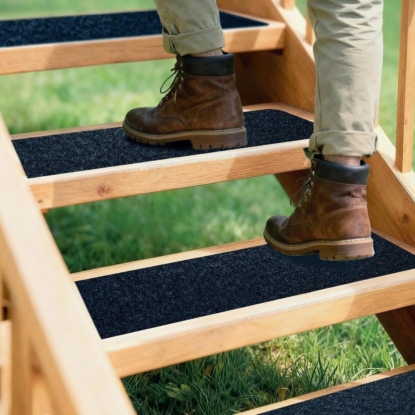 12 Pack Stair Treads Non-Slip Outdoor Tape 6”x30” - Black Anti-Slip Safety Adhesive Strips for Steps, Staircase