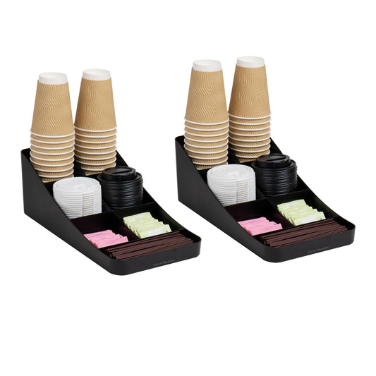 Mind Reader Cup and Condiment Station, Countertop Organizer, Coffee Bar, Kitchen, 7.25"L x 15.5"W x 5.25"H, Set of 2, Black