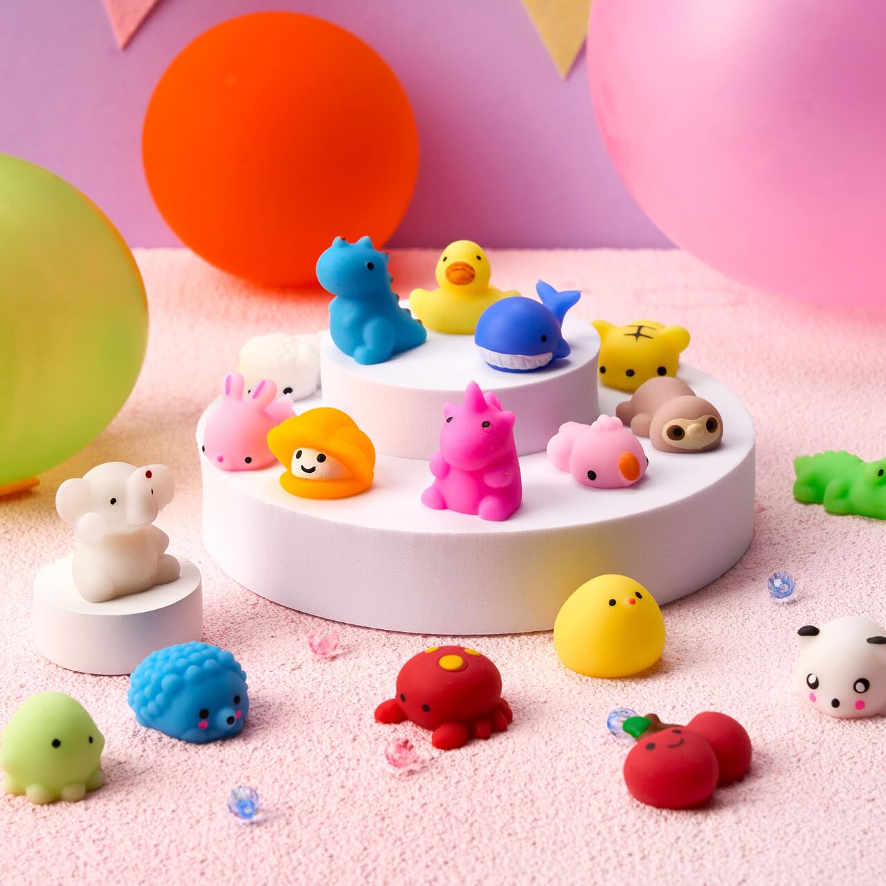 JOYIN Mochi Squishy Toys Set, 100 Pack Mini Mochi Party Favors for Kids, Kawaii Squishy Toy Stress Relief Toys, Goodie Bags Fillers with Storage Box, Pinata Stuffers, Classroom Prizes