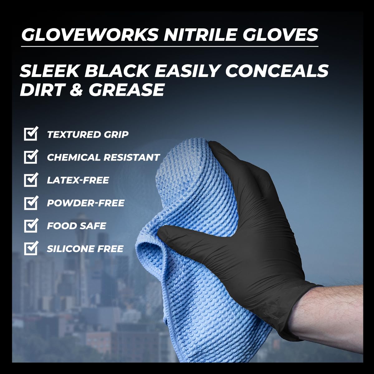 AMMEX - GPNB44100-BX - Industrial Nitrile - GlovePlus - Disposable, Powder Free, Industrial, 5 mil, Medium, Black (Box of 100)