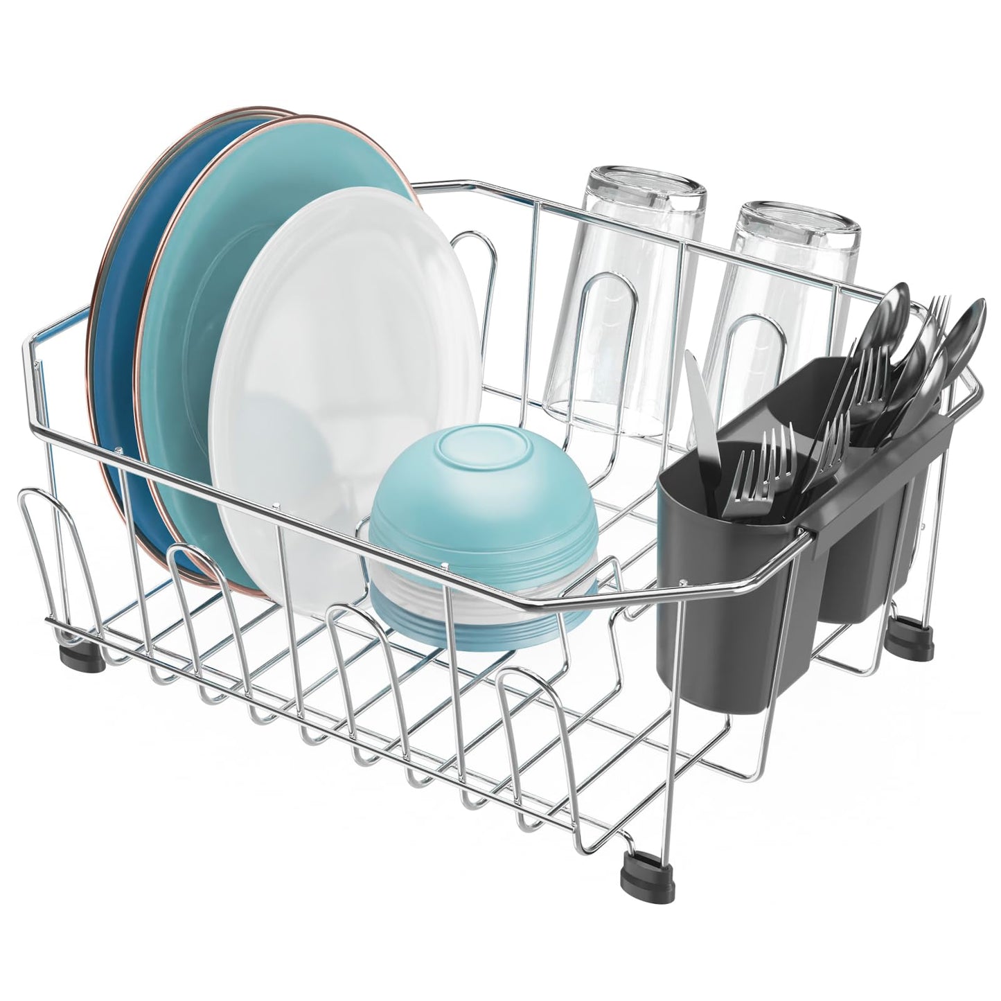 GSlife Small in Sink Dish Drying Rack - Stainless Steel Compact Dish Drainer for RV Kitchen Apartment Sink, 1–2 Person Households, 29.5 cm x 34 cm (11.6" W x 13.4" L), Silver