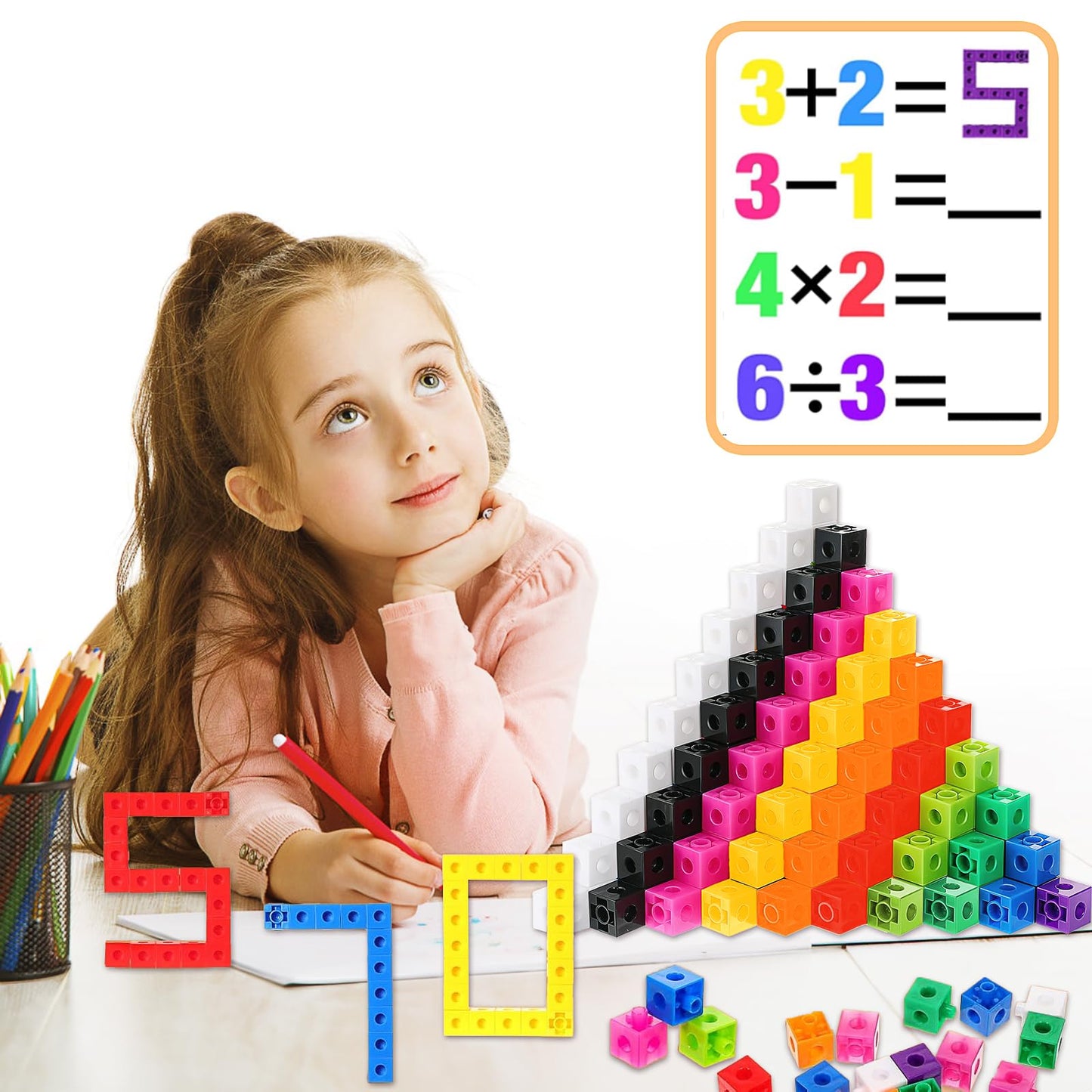 600 Pcs Linking Cubes Counting Cubes, Plastic Counting Snap Block, Colorful Math Cubes, Math Manipulatives Classroom Learning Supplies for Classroom, Homeschool