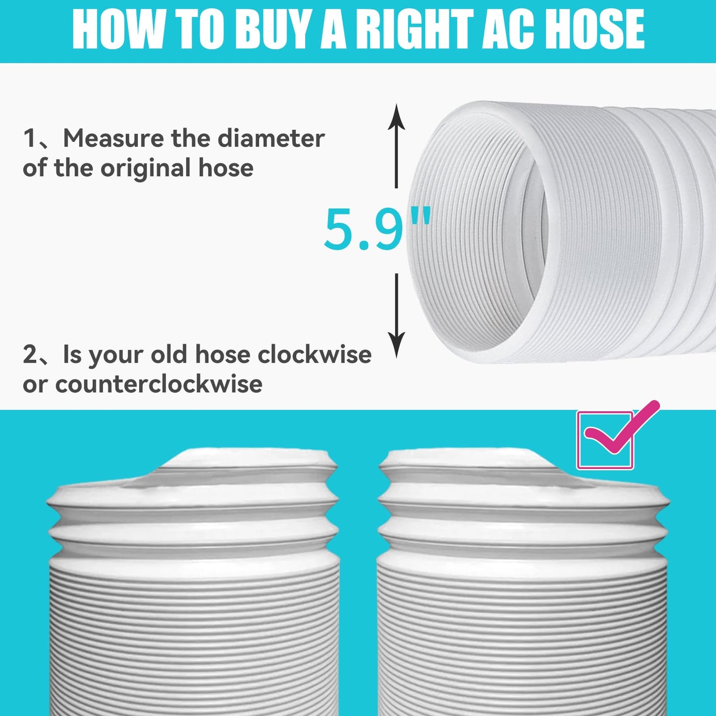 Portable Air Conditioner Hose Exhaust: Universal AC Exhaust Replacement 5.9 Inch （6”） Diameter Length to 6.56ft Counterclockwise Qoosea Air Conditioner Parts Suitable for Most Portable AC (Ivory)