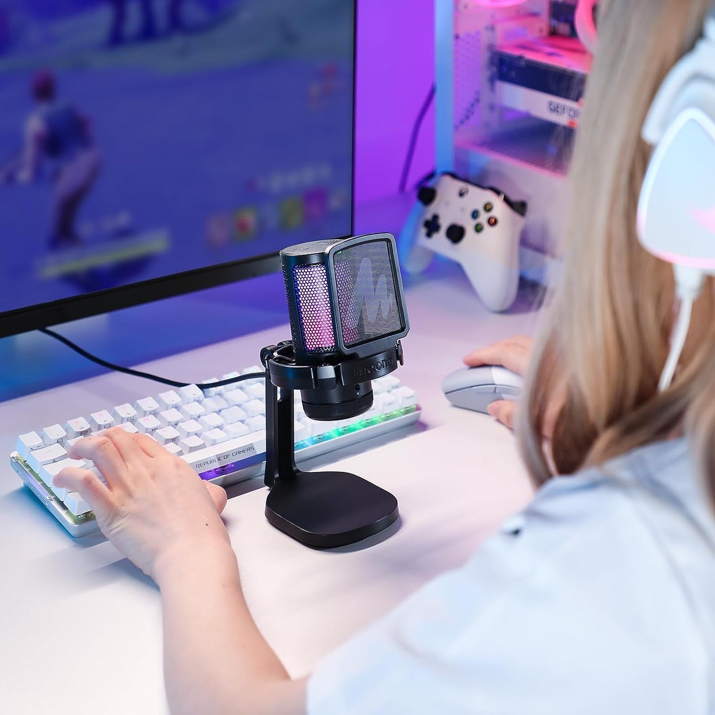 MAONO USB Gaming Microphone for PC, Noise Cancellation Condenser Mic with RGB Lights, Mute, Gain for Streaming, Recording, Podcast, Chat, Twitch, YouTube, Discord, Computer, PS5, PS4, DGM20 Black