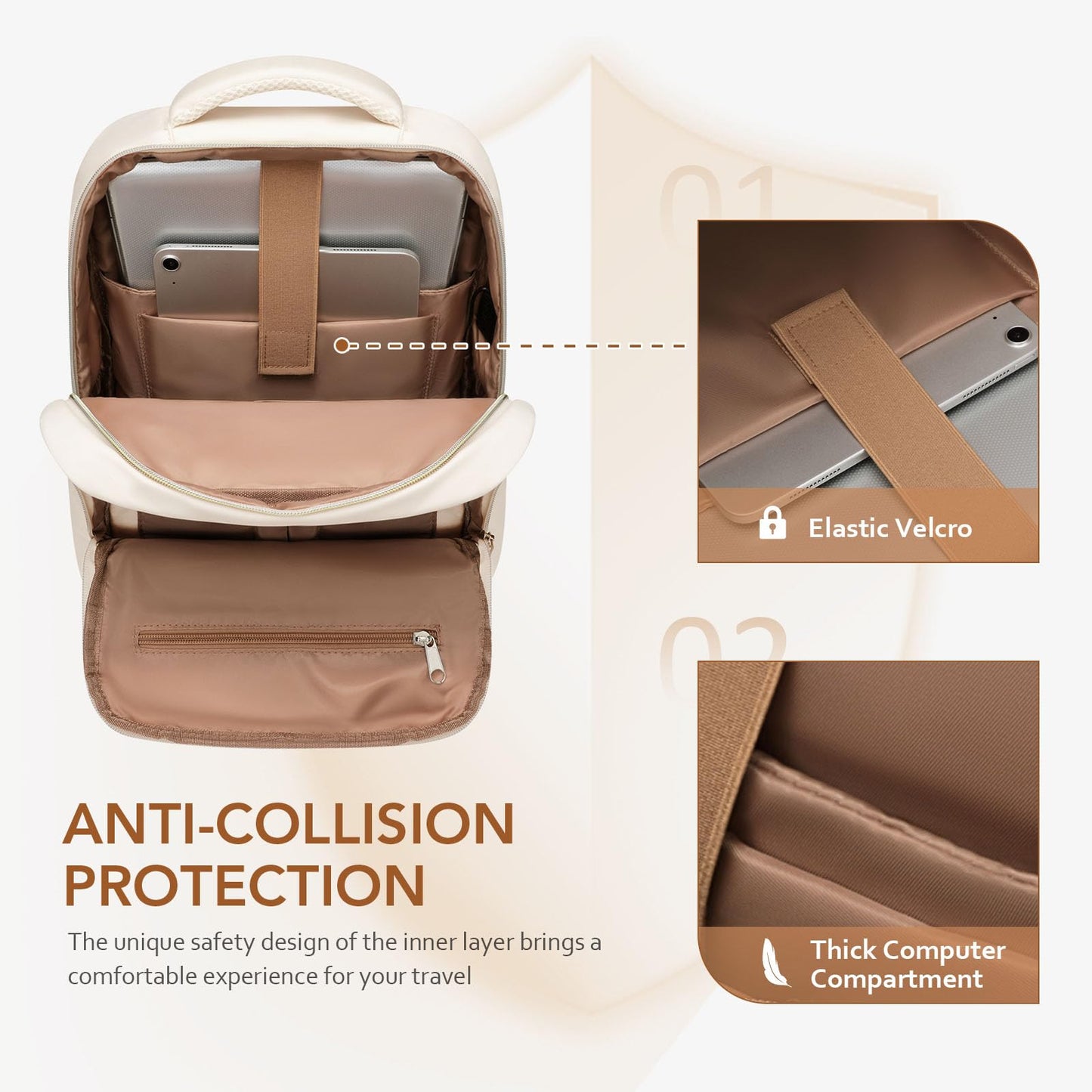 MDODO Laptop Backpack for Women,Travel Backpack with Laptop Compartment,Casual Daypack College Bookbag Computer Work Backpack,15.6Inch, Beige