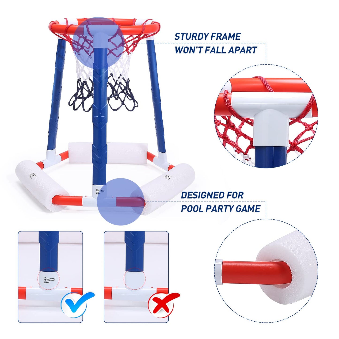 EagleStone Pool Basketball Game Toys for Swimming Pool, Floating Basketball Hoop Includes Hoop, 2 Pool Balls and Pump, Inflatable Basketball Hoop Water Basketball Game Pool Toys for Kids and Adults