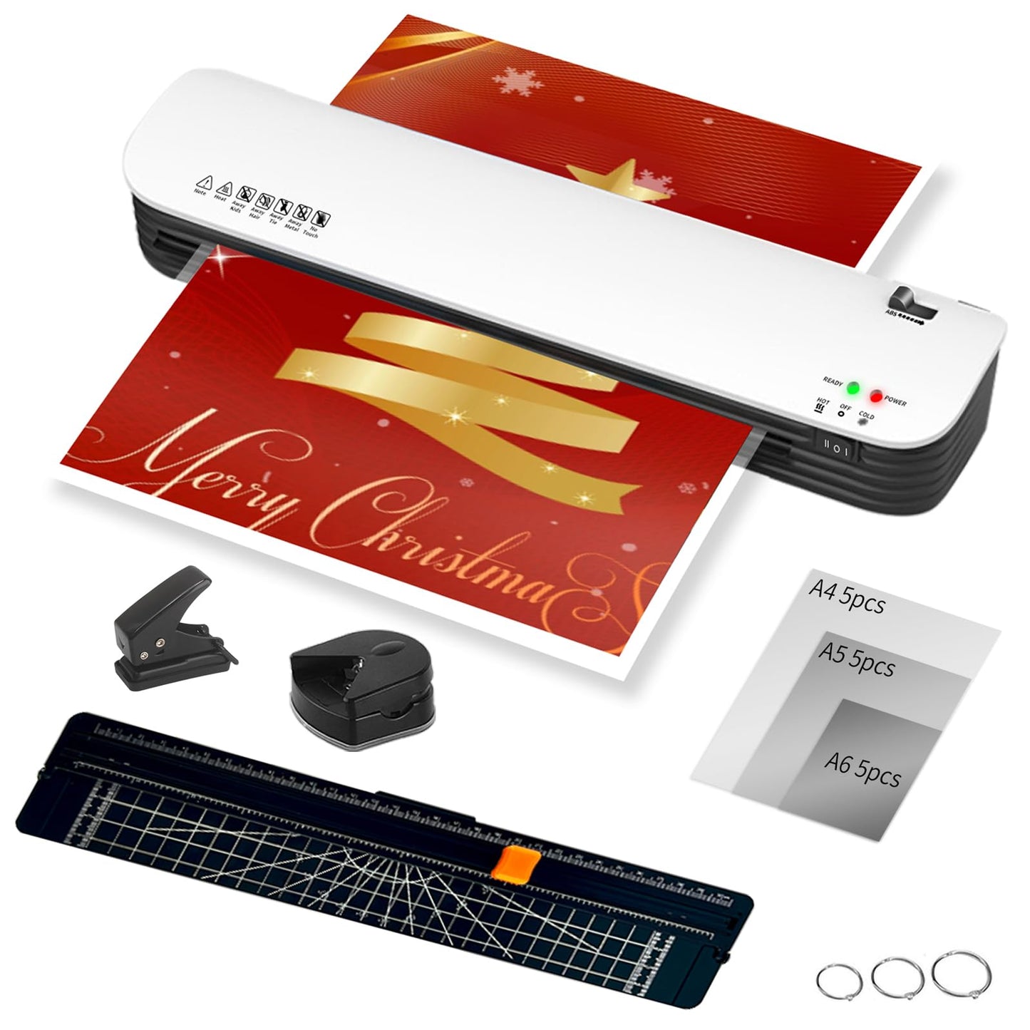 13 Inch Thermal Laminator, A3 A4 Anti-Jam 6-in-1 Laminator, 3-5 mil Hot Cold Laminating Machine with Trimmer, Corner Rounder, Hole Punch & 15 Laminating Sheets for Home Office School