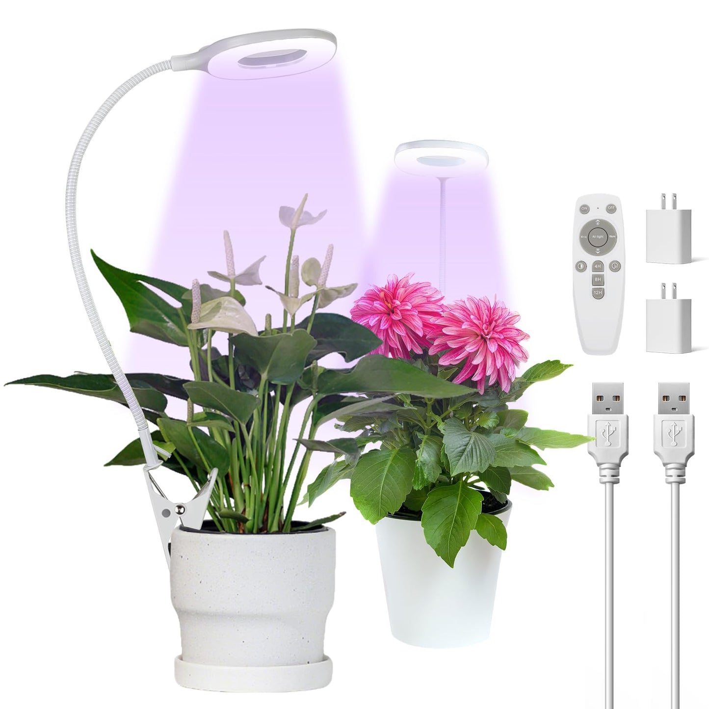 KNHUOS Plant Grow Lights Full Spectrum, 56 LEDs Clip on Small Plant Light with Adjustable Gooseneck, 3 Colors Plant Lights Indoor, Auto Timer 4/8/12Hrs&10 Brightness, 2 Packs