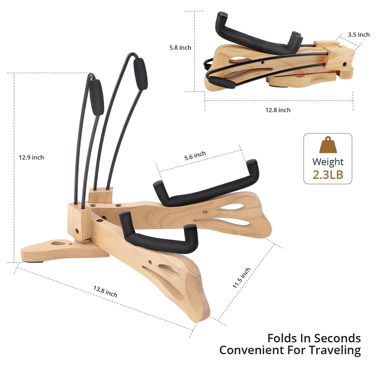 DIDA Acoustic Guitar Stand, Guitar Stand for Acoustic Holder, Folding Wooden Guitar Floor Stand with Non-slip Rubber and Soft Foam, Portable Musical Instrument Holder, Guitar Accessories (Ashwood)