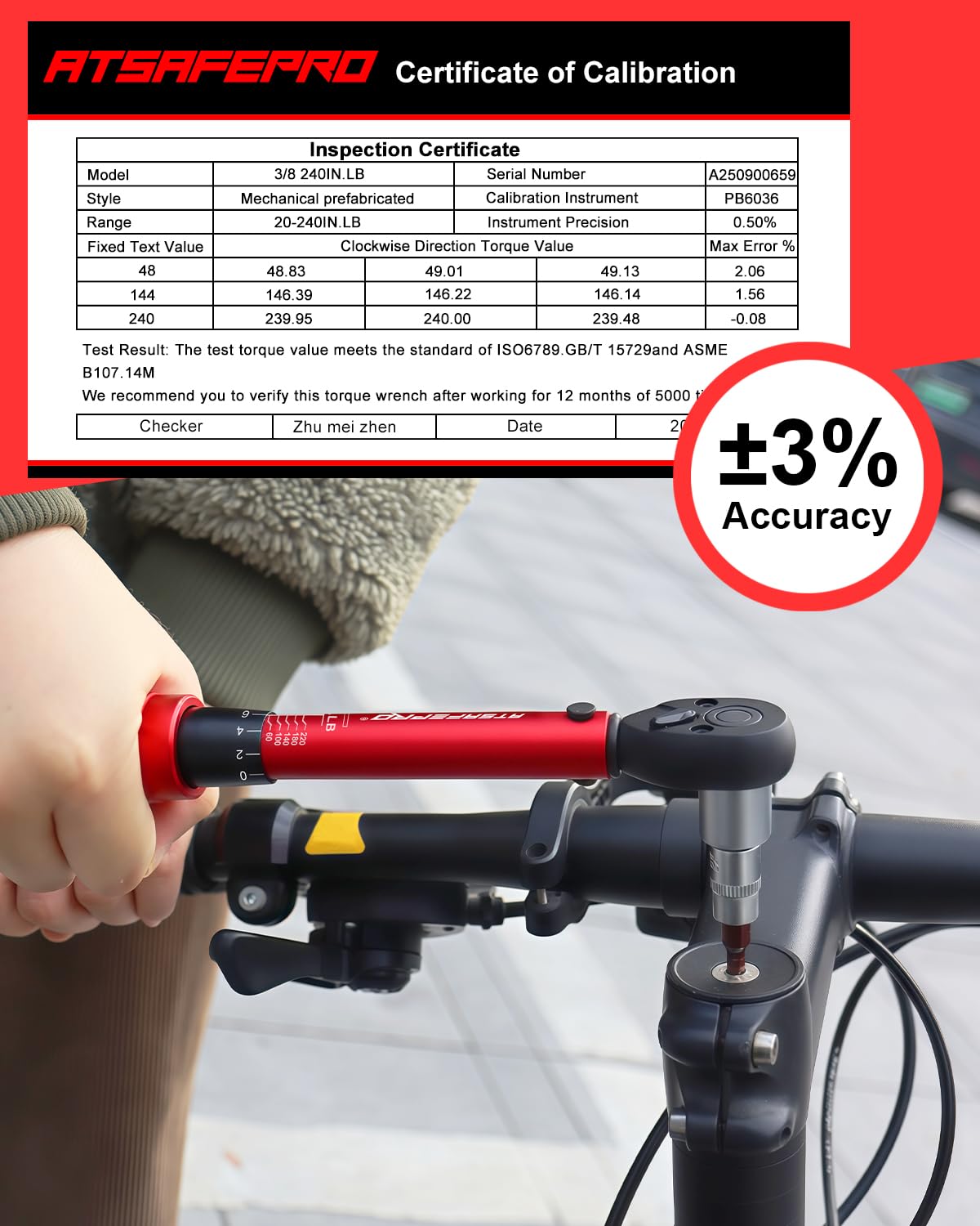 ATsafepro 3/8 Torque Wrench 20-240 in.lb, Inch Pound Torque Wrench Set with Extension & 3/8" to 1/4" Adapter - ±3% Accuracy, Dual-Direction 72-Tooth for Bike, Motorcycle, Car & Engine Maintenance