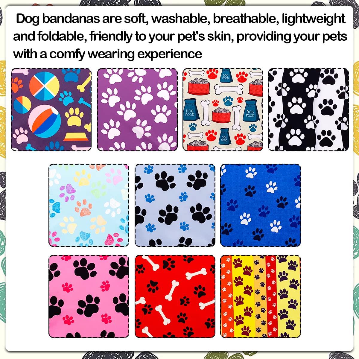 JpGdn 50PCS Big Dog Bandanas Large Breed XL Bulk Paw Bone Print Pet Big Bandanas Kerchief Washable Triangle Bibs Head Scarves Scarfs for Boys and Girls Grooming Costume