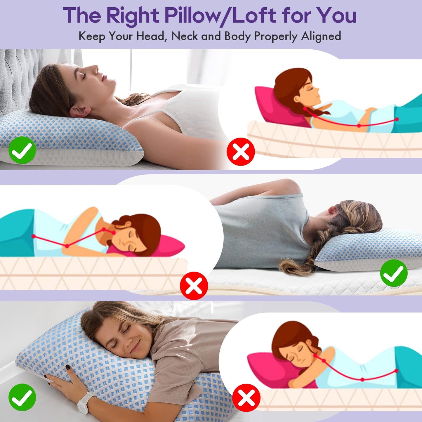 Cooling Memory Foam Pillows King Size 2 Pack, Adjustable Shredded Foams, Soft Firm Bed Pillow for Sleeping with Hypoallergenic Zipper Pillow Cover for Side, Back Sleepers, 20x36In