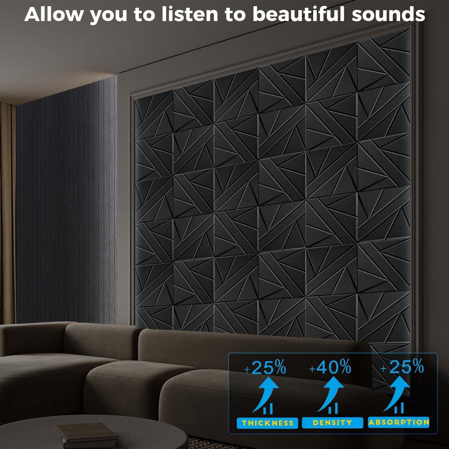 8 Pack Self-Adhesive Soundproof Wall Panels, 12 x 12 x 0.47 In Sound Proof Foam Panels for Walls, 1.2lb/ft³ High Density, Thicker 0.47in, Acoustic Panels, Noise Dampening Panels Studio Black