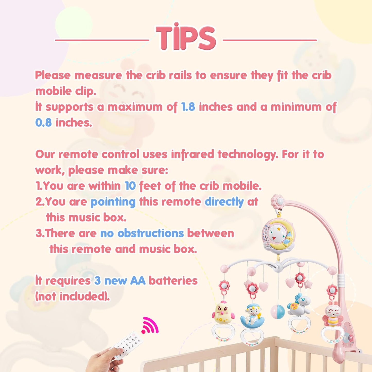 BOBXIN Baby Musical Crib Mobile for Bassinet with Projector and Night Light,150 Music,Timing Function,Take Along Mobile Music Box and Rattle,Toy for Newborn Girls Boys 0-12 Months