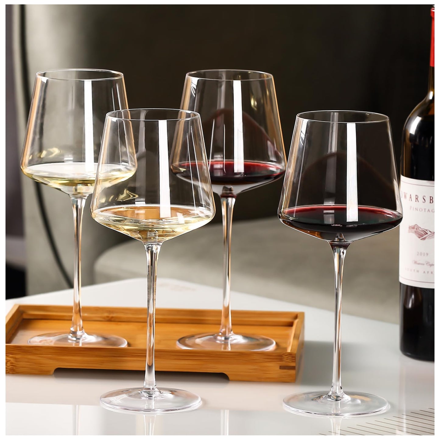 Physkoa 18oz Red Wine Glasses Set of 4-LeadFree Crystal Glass Wine Glasses with Tall Long Stem【Hand Blown Italian Style】 Stemmed Square Wine Glasses Gifts for Holiday Christmas