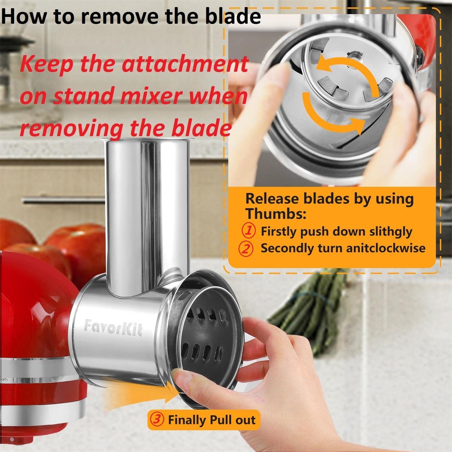 Stainless Steel Slicer Shredder Attachment for KitchenAid Mixers, Dishwasher Safe Vegetable Salad Maker Accessories with 3 Cutting Blades