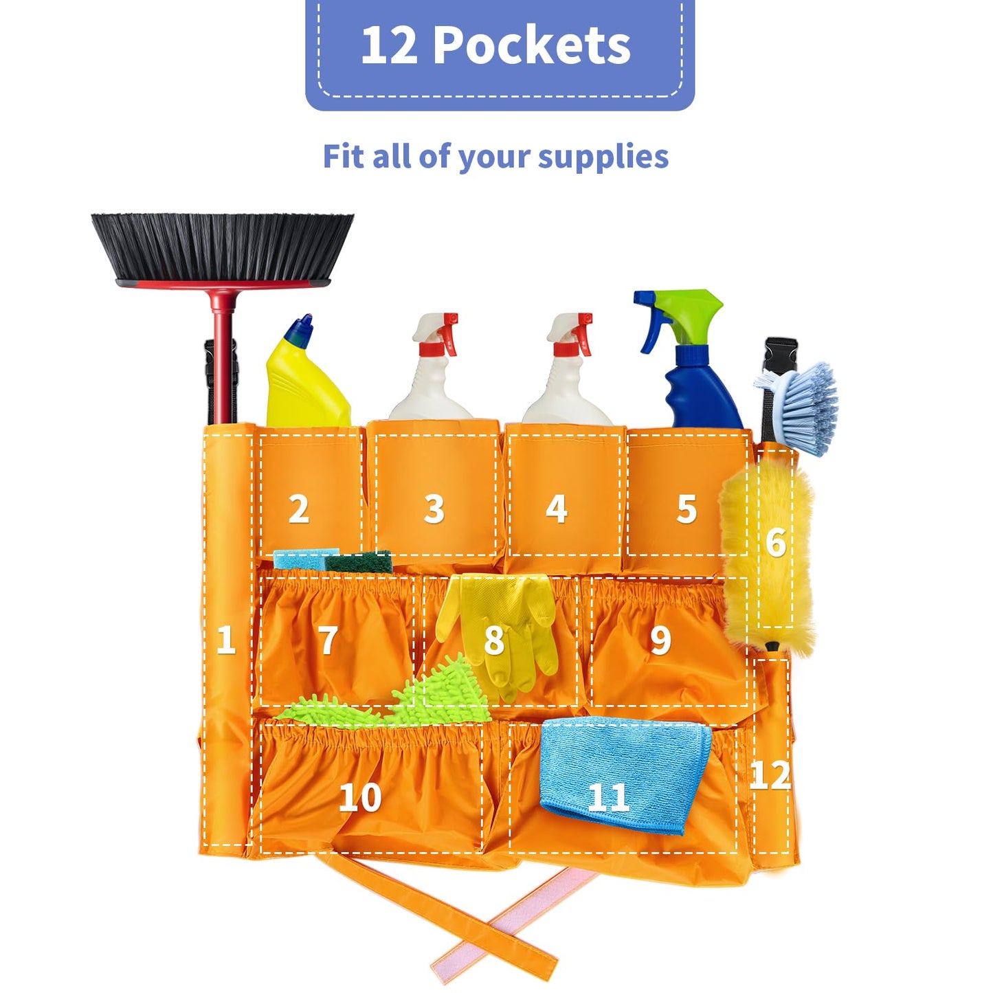 MOLIGOU Trash Can Caddy Bag, 12 Pockets Garbage Bin Caddy Organizer for Cleaning Tools and Supplies, Fits 20-44 Gallon Can