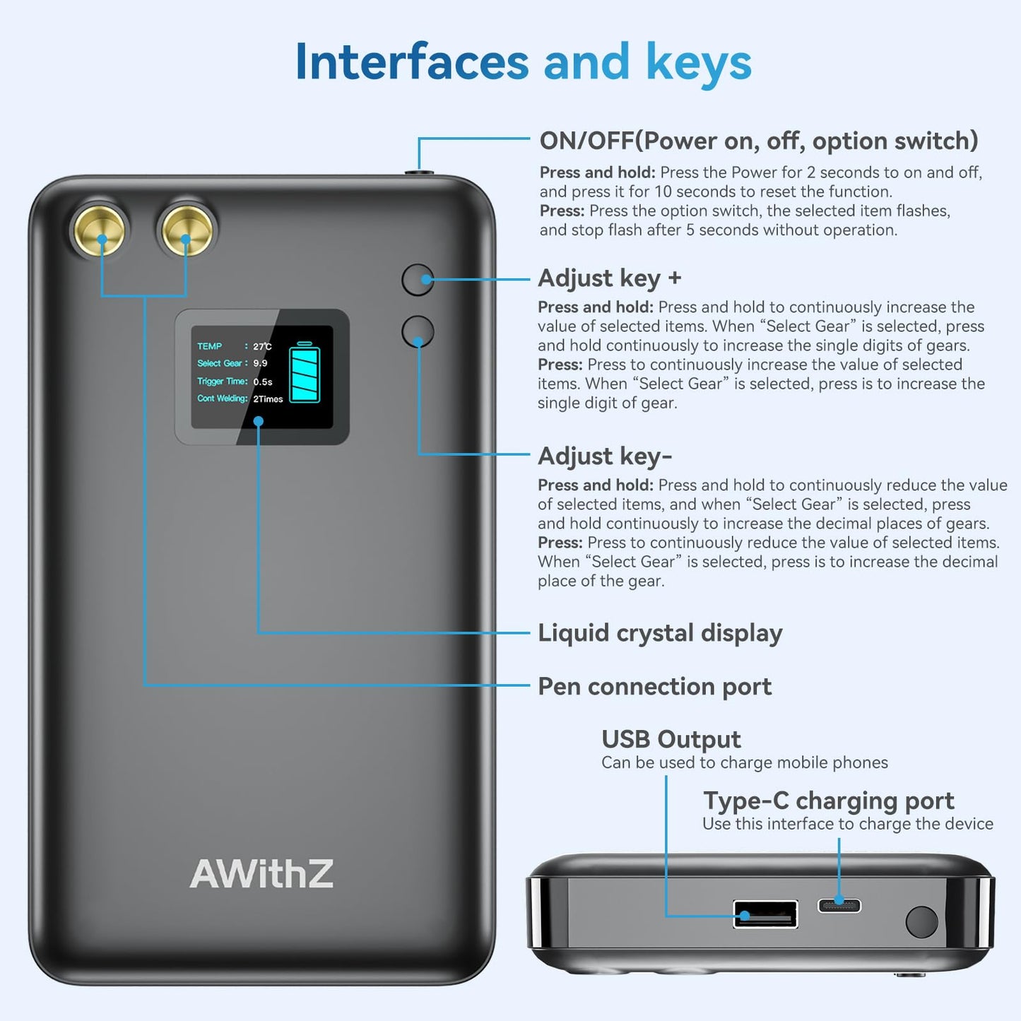 Battery Spot Welder, AWithZ 1.5" LCD Screen Spot Welder 7500mAh Upgraded Rechargeable Battery, 99 Gears Portable Mini Spot Welder, Spot Welder for 18650 Battery, Making Battery Pack (ABS)