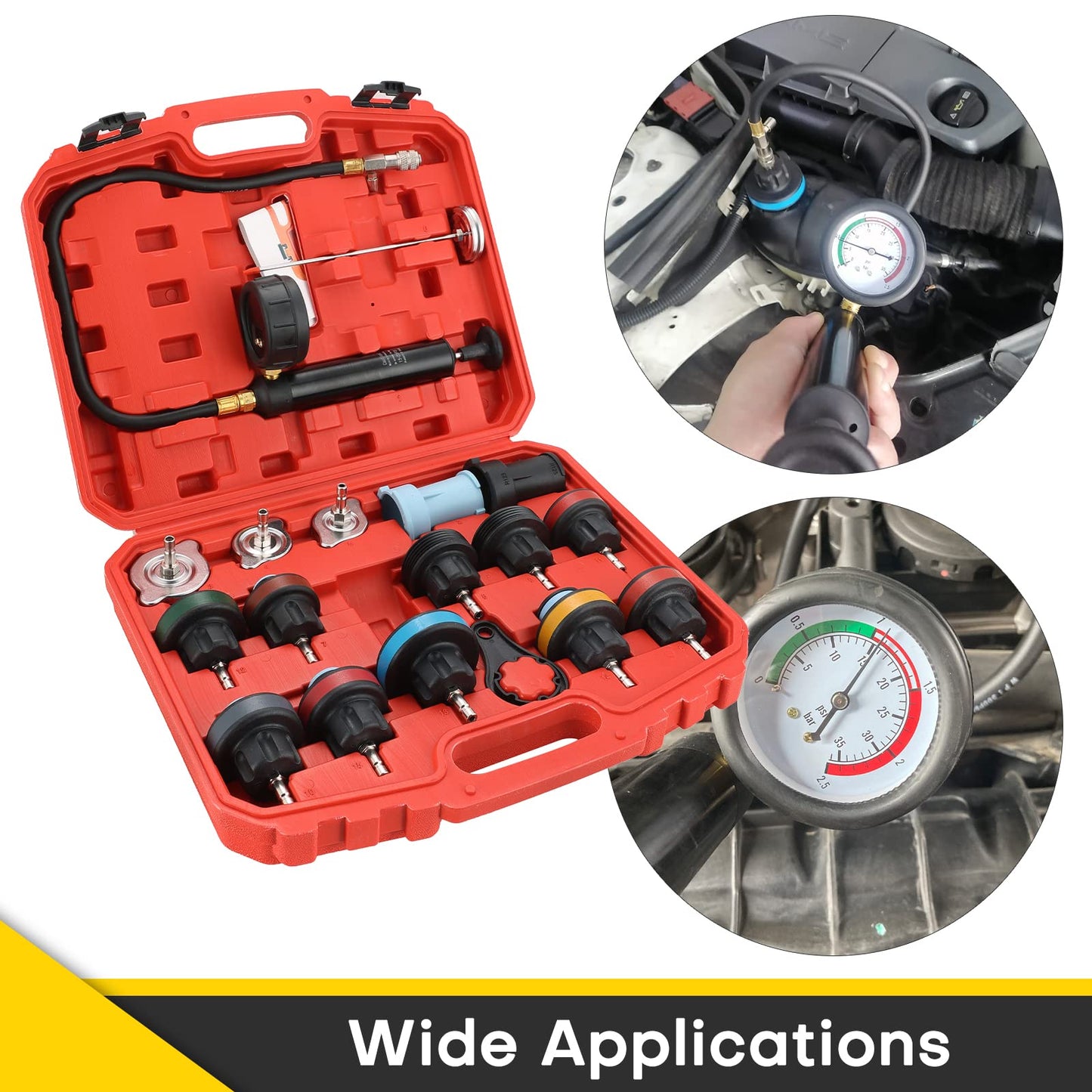 Acymner Radiator Pressure Tester Kit | 18PCS Coolant Pressure Tester Kit,Radiator Pressure Pump Cooling System Car Leak Tester Detector Tool Water Tank Adapter Auto Coolant Vacuum Purge Head Gasket
