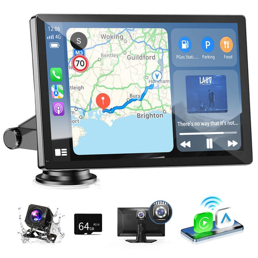 Carplay Screen for Car, 9" Android Auto Screen with 4K Dashcam, Backup Camera, Carplay Screen Compatible with Wireless A-pple Carplay & Android auto, MirrorLink, TF Card, Bluetooth, Siri, Navigation