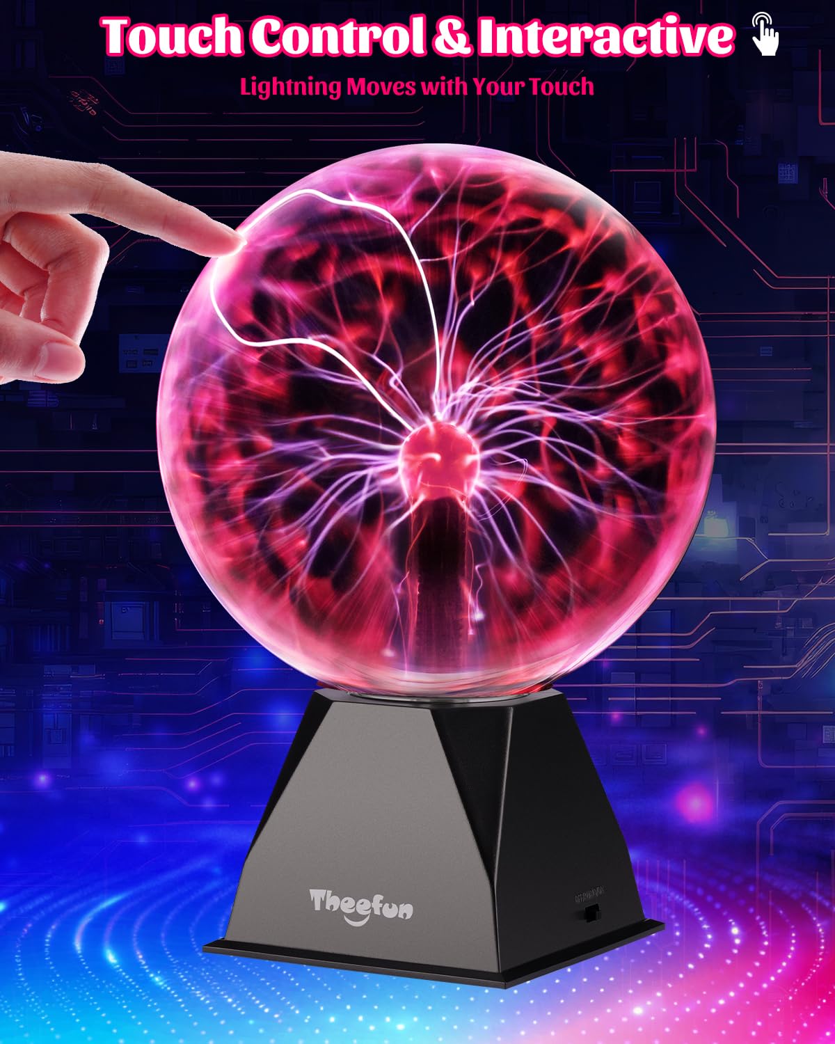 Theefun Plasma Ball: 8 Inch Plasma Globe Touch & Sound Sensitive Plasma Ball Lamp Electric Ball Lightning Novelty Gifts for Parties, Home, Prop, Decoration, Birthday
