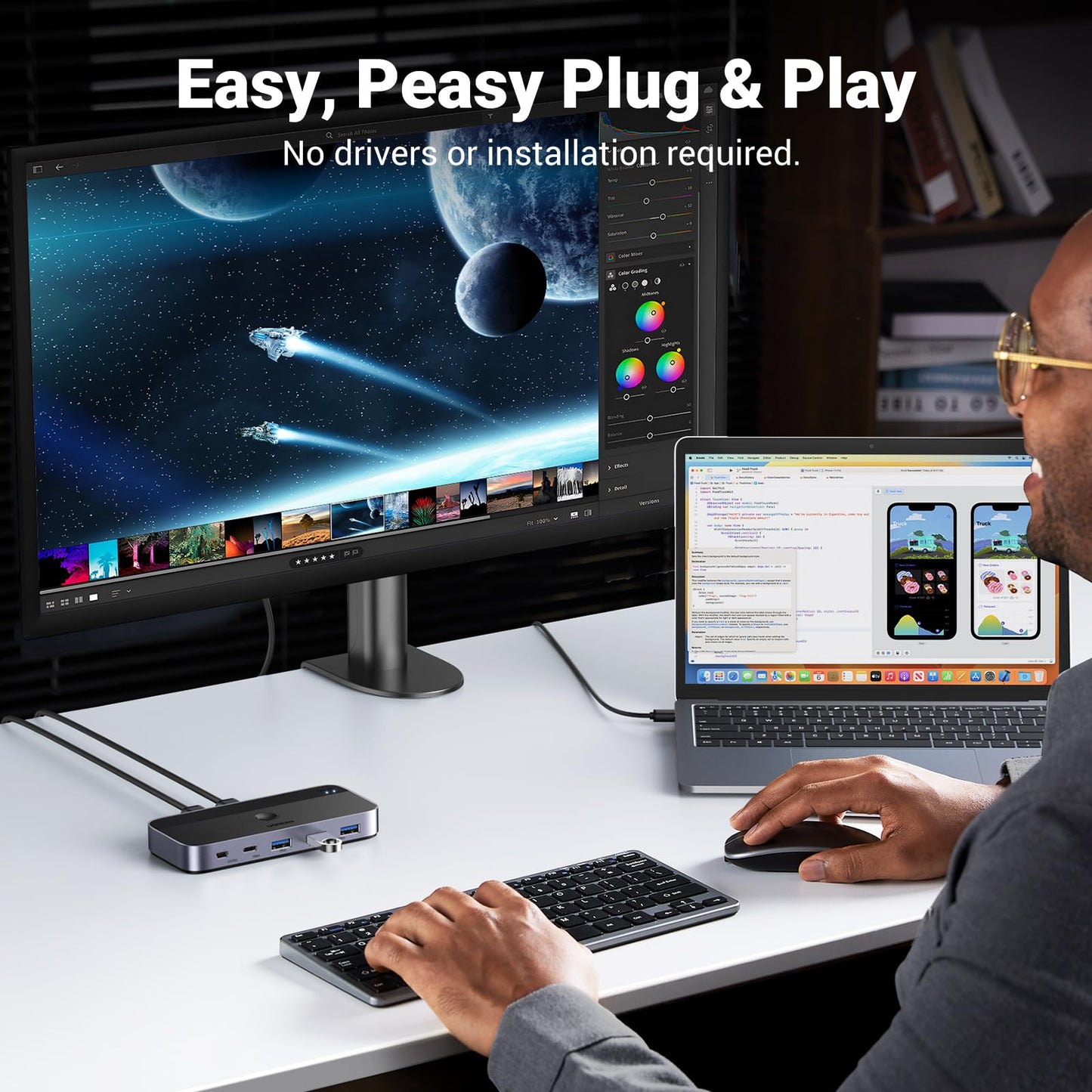 UGREEN USB 3.0 Switch, 2 Computers Sharing USB A and C Peripherals, 4 Port Switcher for Computers Sharing Keyboard Mouse Webcam Microphone Headphone with 2 Pack 3.0 Data Cables and Remote
