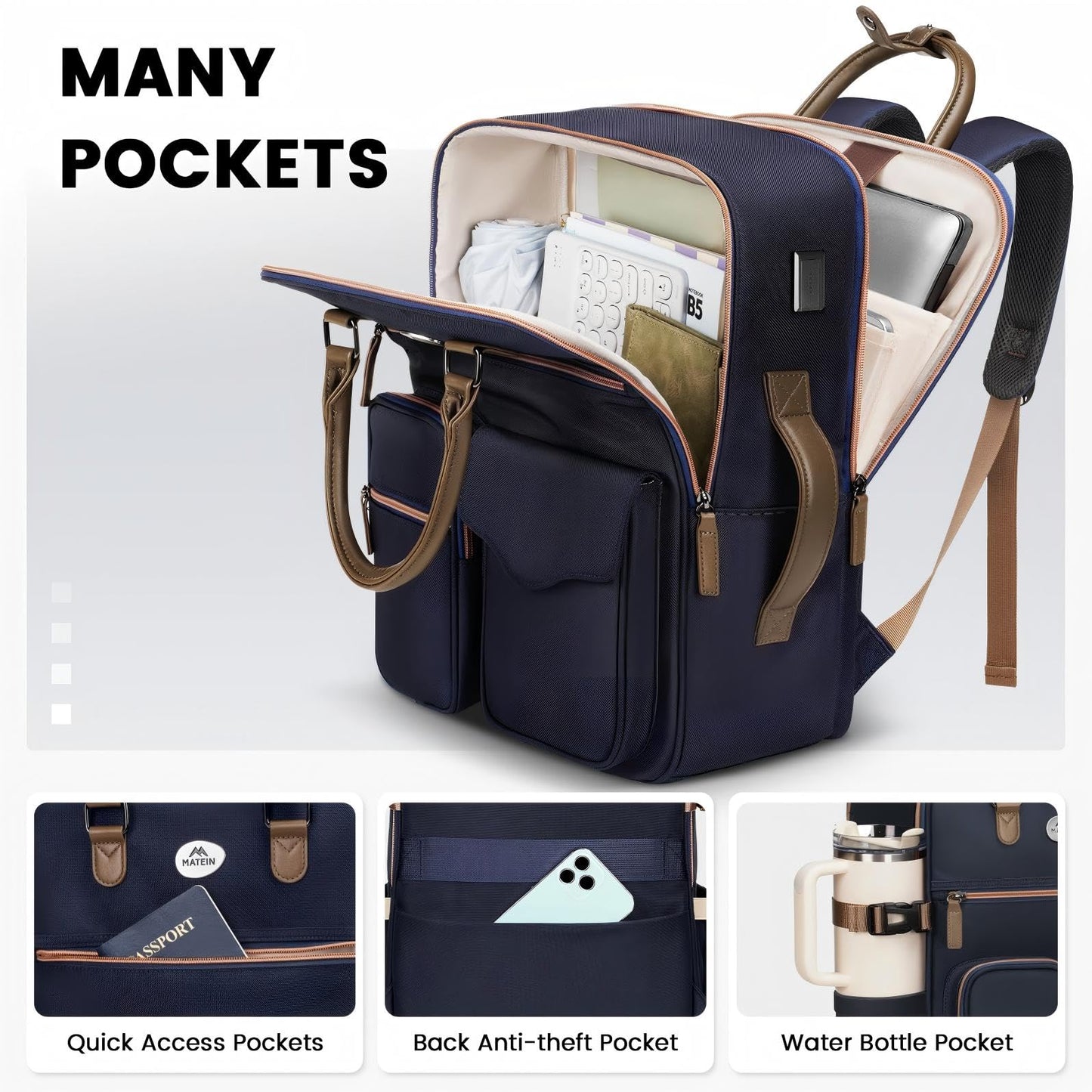 MATEIN 15.6 Inch Laptop Backpack for Women, Work Backpack with USB Charging Port, Womens Travel Backpack for Office, Business