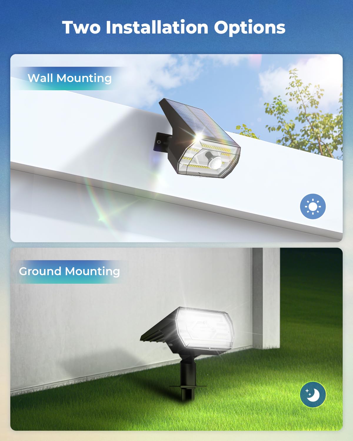 Solar Spot Lights Outdoor, 6 Pack 60 LED/3 Modes Solar Motion Sensor Lights with Optical Lenses, IP67 Waterproof Outdoor Solar Lights, Auto ON/Off Solar Lights Outdoor for Yard, Garden, Lawn