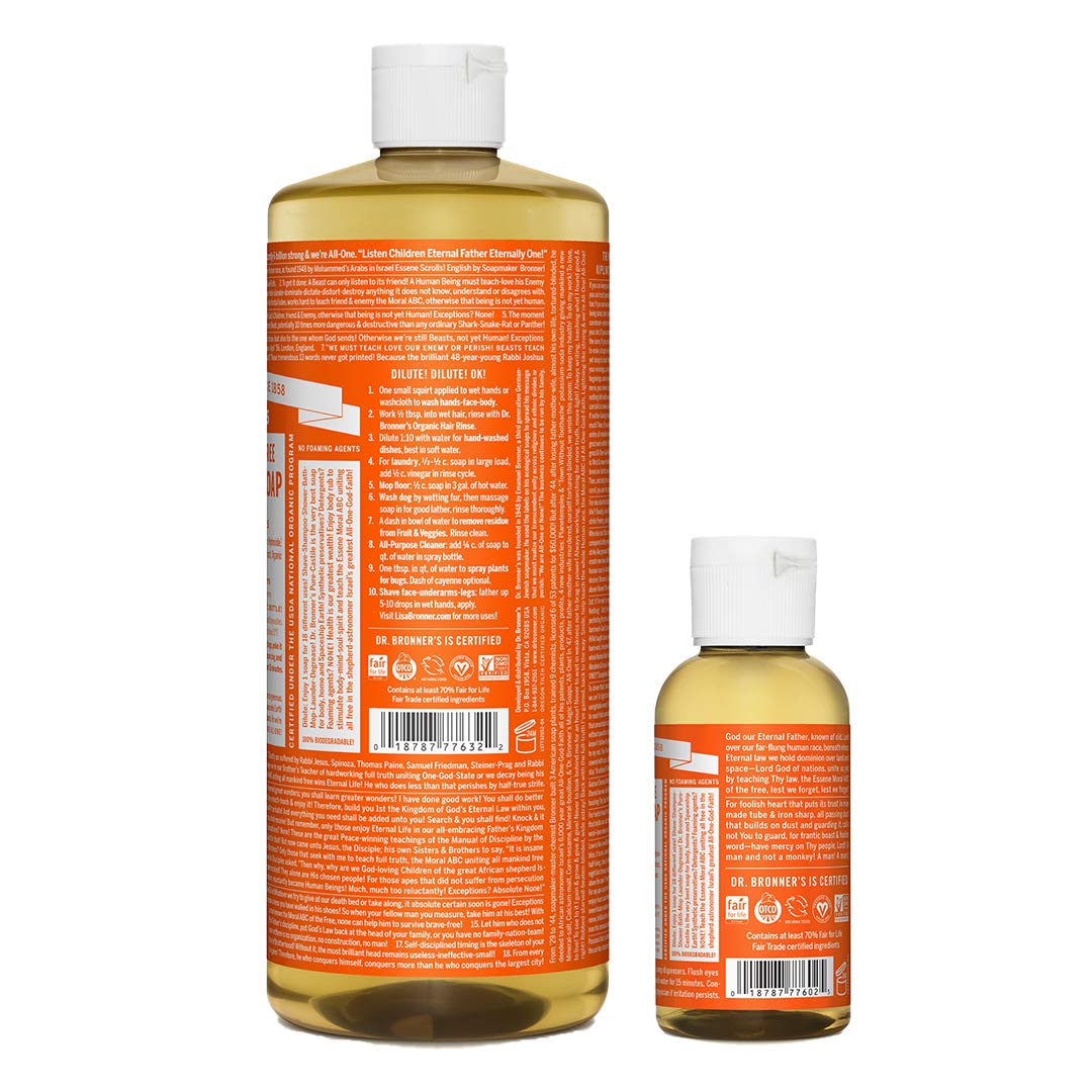 Dr. Bronner’s Pure-Castile Liquid Soap – Tea Tree Bundle. 946 mL Bottle and 59 mL Travel Bottle