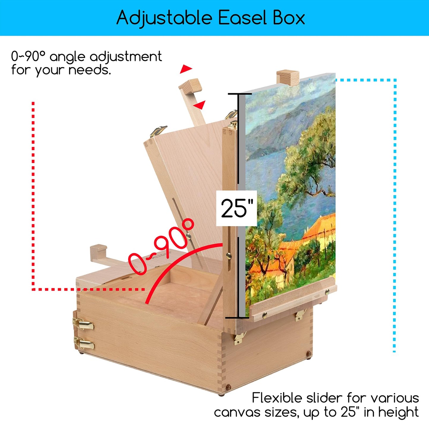 MEEDEN Artist Tabletop Sketchbox Easel -Multi-Function Adjustable Beech Wood Sketch Box with 2-Drawers and 1-Paint Palette for PleinAir Artist, Art Students and Beginners