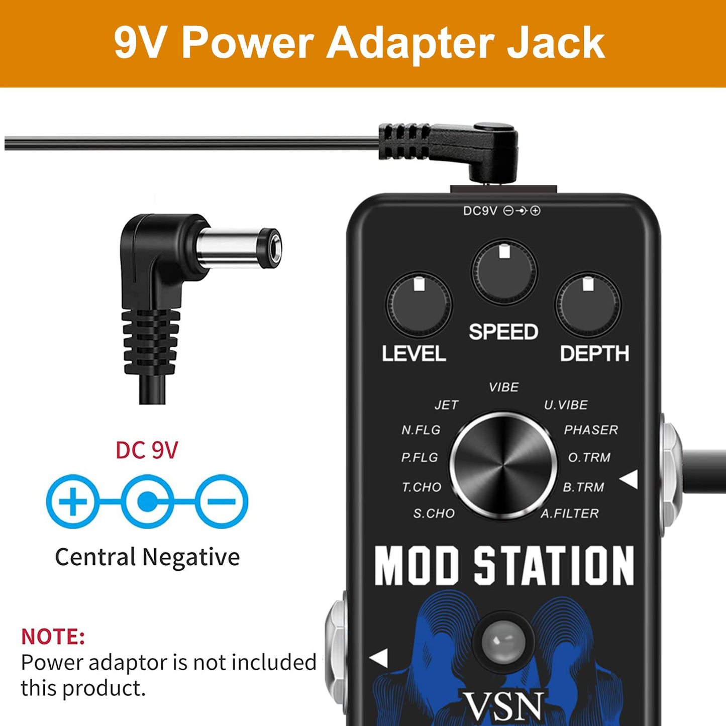 VSN Modulation Pedal for Electric Guitar Pedal Boards, 11 Effects Chorus Phaser Flanger Tremolo Vibroat Filter,11 Modulation Modes, True Bypass