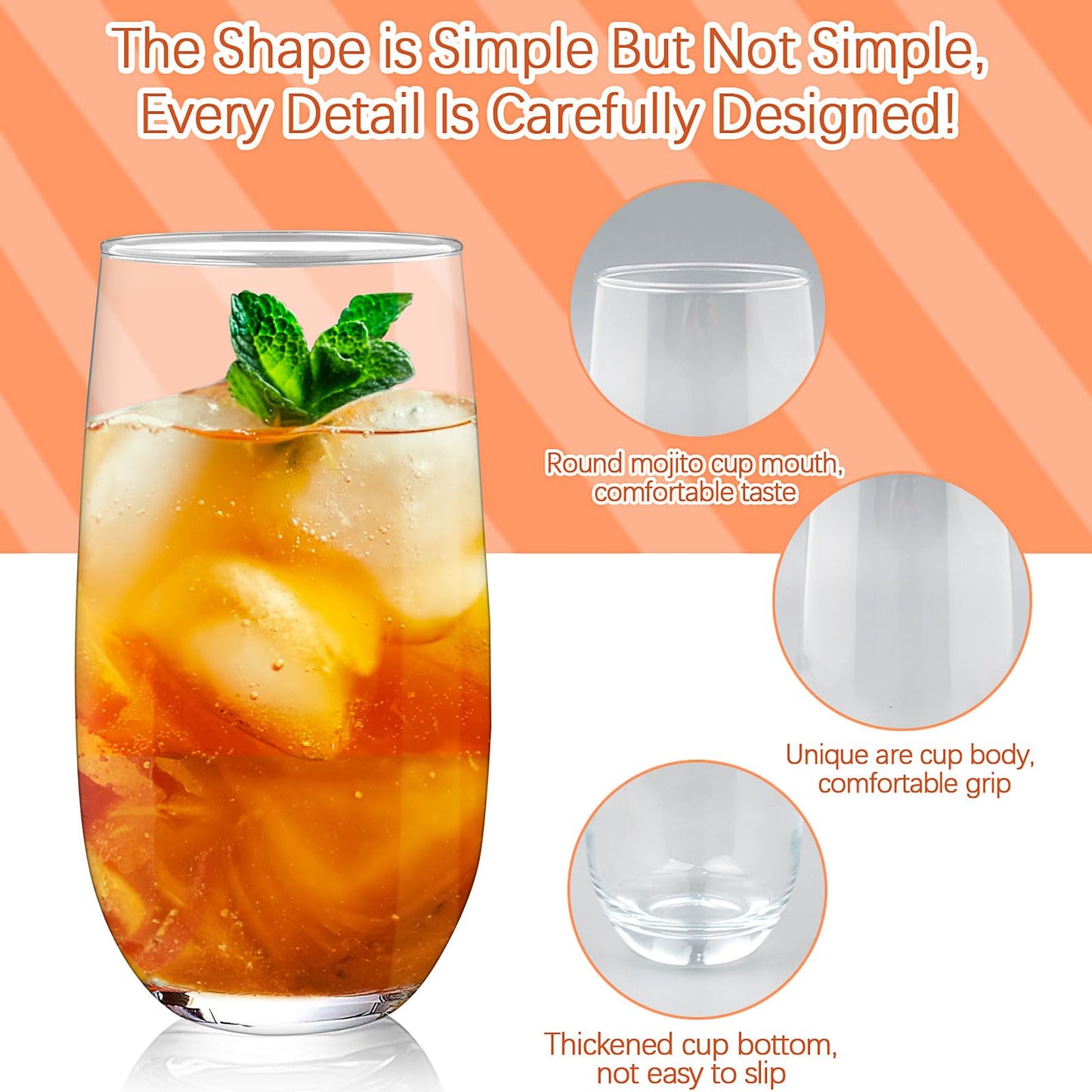 12 Pcs Crystal Highball Glasses, 16 oz Drinking Glasses, Tall Glass Sets, Water Glasses, Mojito Glass Cups, Bar Glassware, and Mixed Drink Cocktail Glass Set, Collins Glass Tumblers