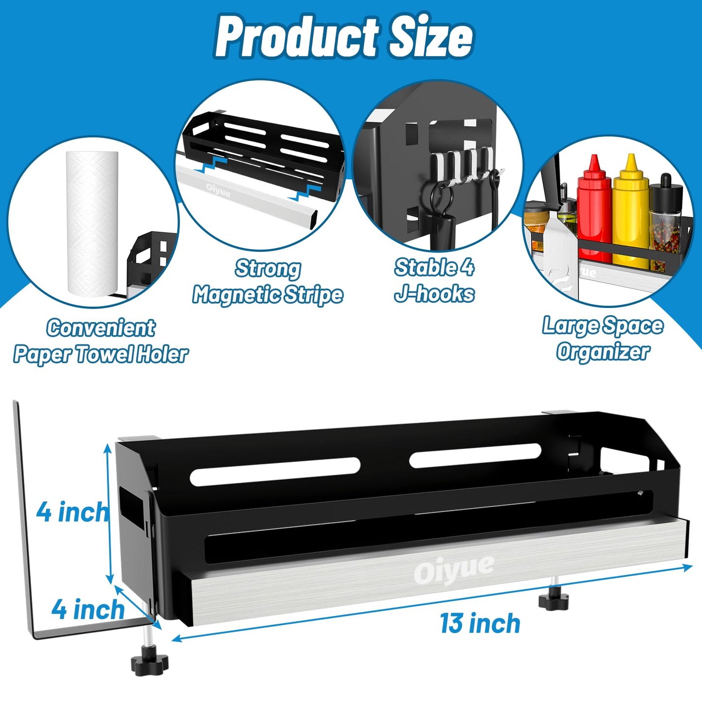 Griddle Caddy for Blackstone Griddles 17"/22"/28"/36"/Prep Cart, Space Saving Blackstone Griddle Accessories, BBQ Grill Storage Organizer with Magnetic Tool Holder & Paper Towel Holder & J-Hooks