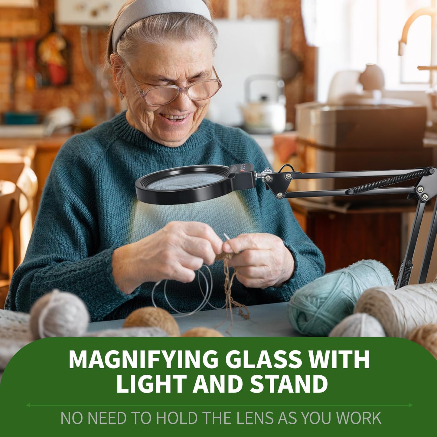 10X/20X Magnifying Glass with Light and Stand, LED Desk Lamp with Base and Clamp, 3 Color Mode, 10 Dimmable Levels Desktop Magnifier, Hands Free for Reading Crafts Jewelry Sewing Close Work