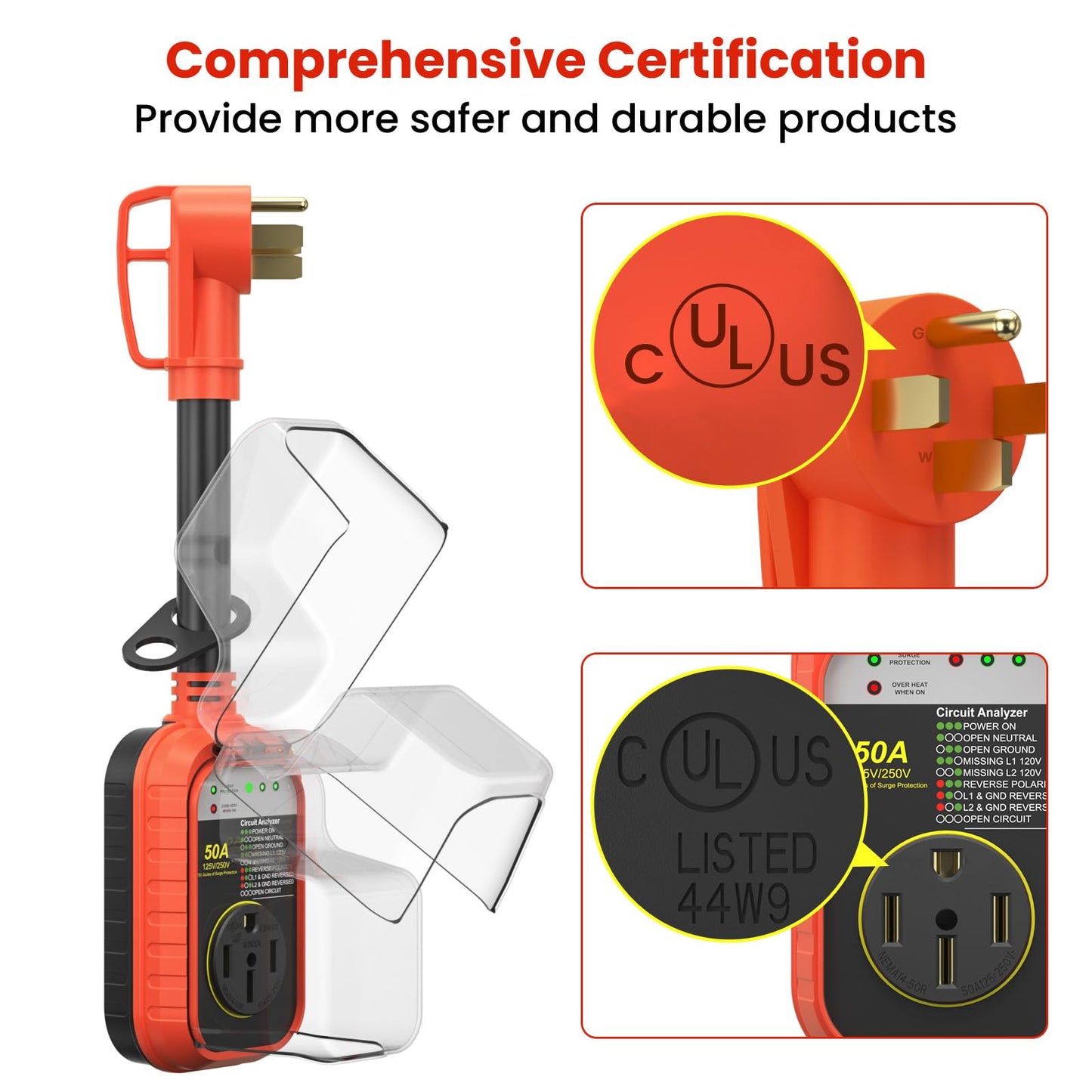RV Protector 50 Amp Waterproof, Camper Accessories for Travel Trailers RV Electric Watchdog 6250 Joules RV Circuit Analyzer RV Adapter Power Monitor Guard 50 amp Defender
