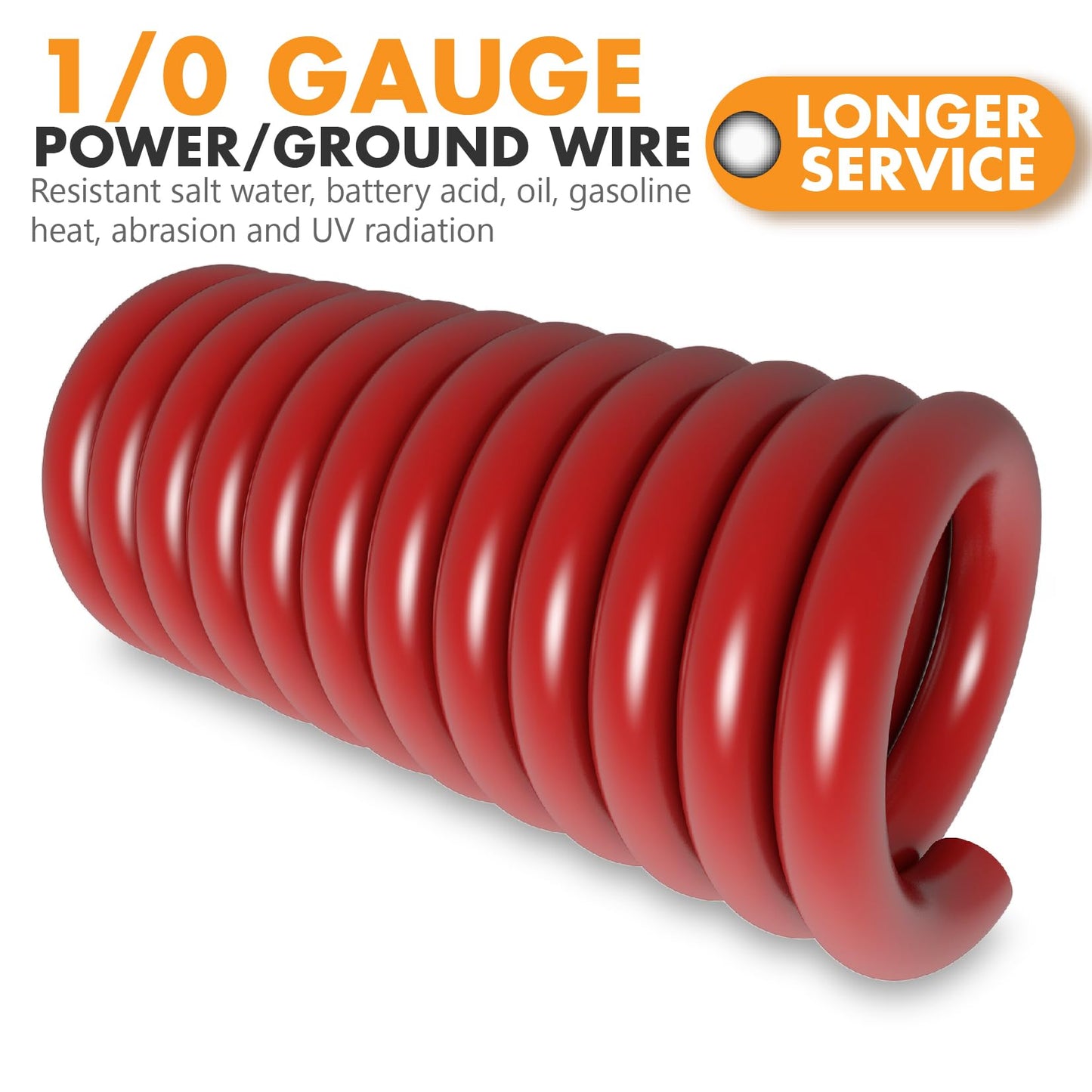 1/0 Gauge Wire Copper Clad Aluminum CAA Car Amplifier Power & Ground Cable，Primary Automotive Wire, Battery Cable, Car Audio Speaker Stereo with Lugs Terminal Connectors and Heat Shrink Tube 20FT Red