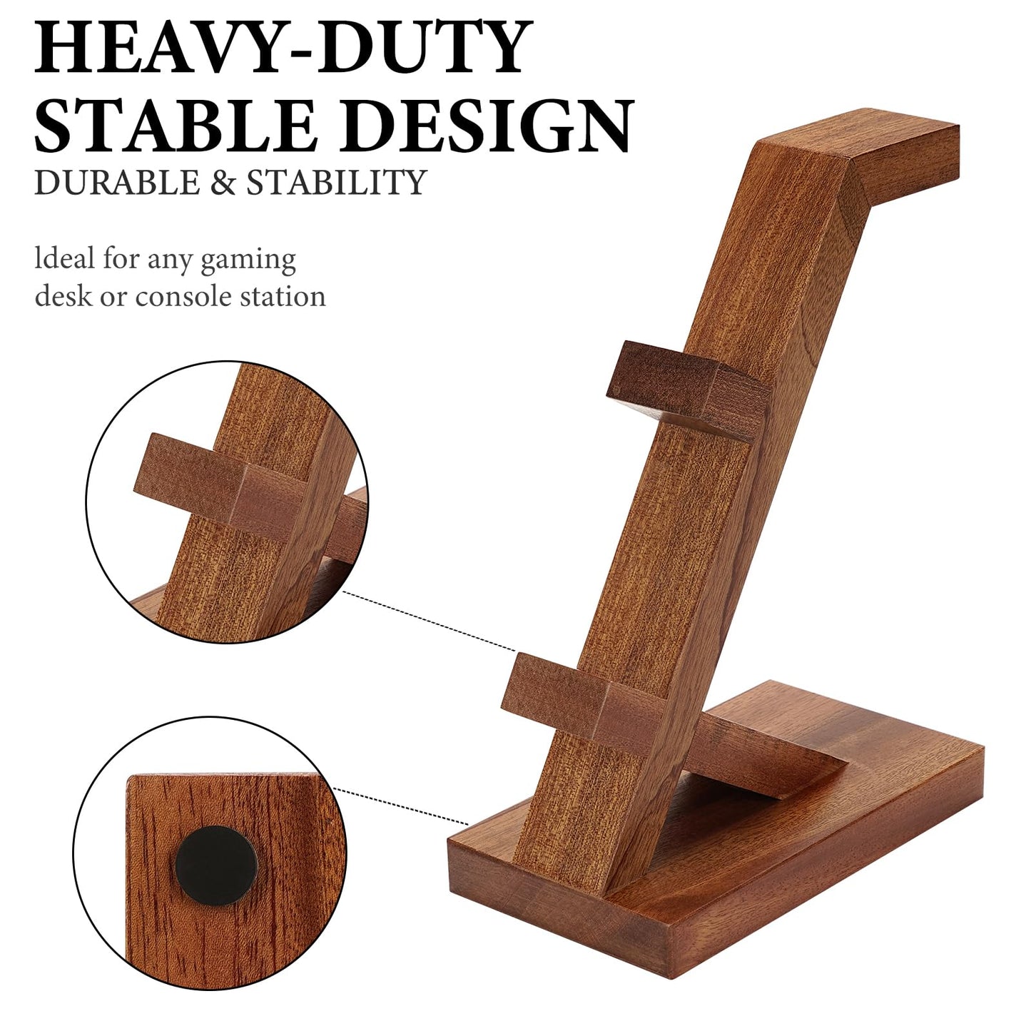 Geekria Solid Wood Dual Gamepad and Headphone Stand, Controller Storage Holder for PS4, PS5, Xbox, Switch, 8BitDo, Universal Desk Game Accessories