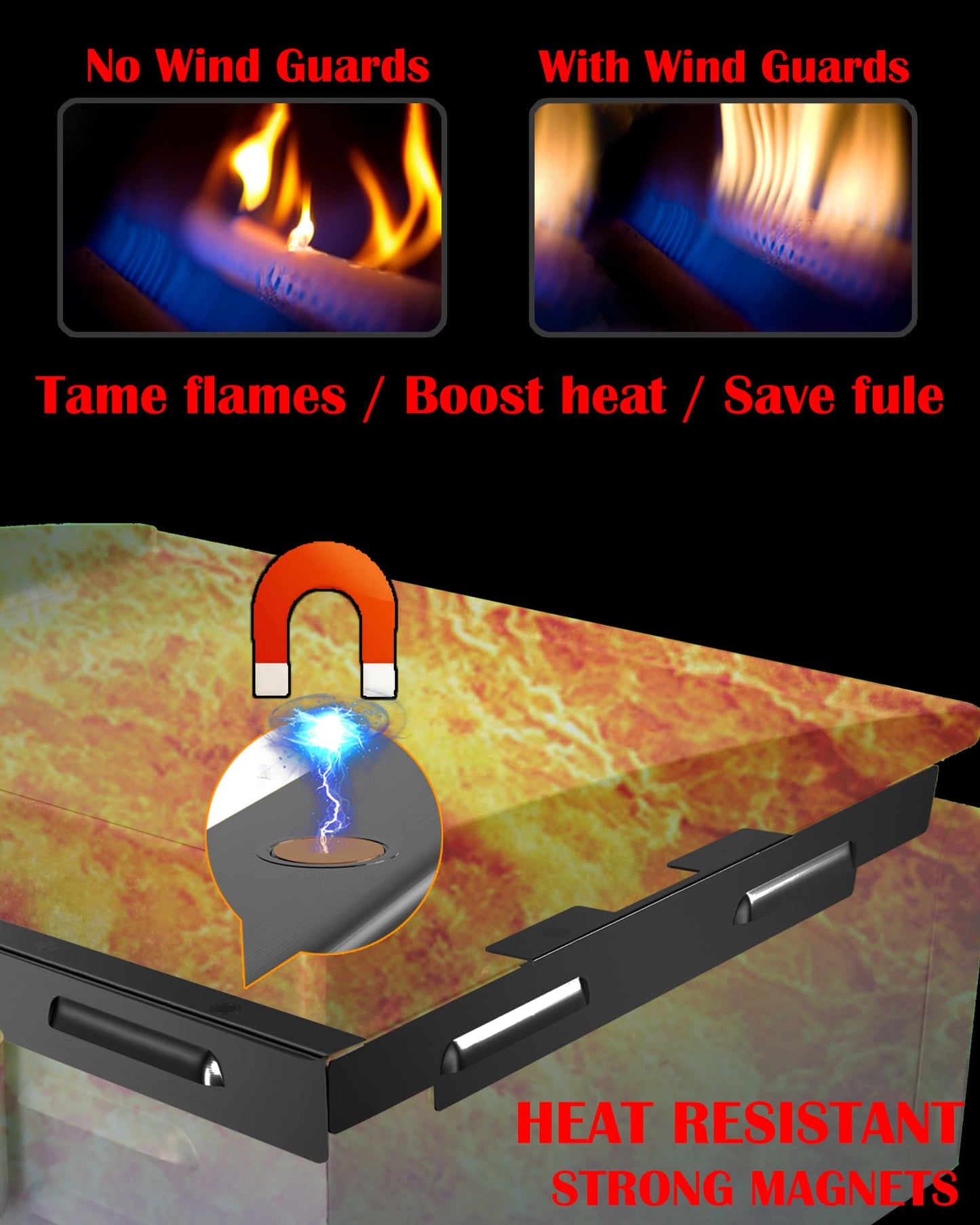 Upgraded Magnetic Wind Guards for Blackstone 36'' Griddle, Blackstone Griddle Accessories, Protect Flame, Hold Heat, Save Gas, Fit with Blackstone Grill Accessories, Black, Stainless Steel