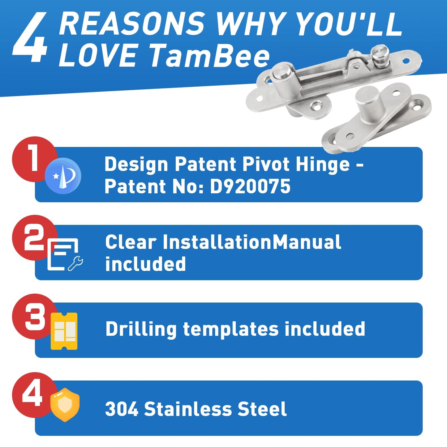 TamBee Door Pivot Hinge Heavy Duty Detent Hidden Bookcase Hinges Secret Door Hinges Stainless Steel Invisible Door Hinge Hardware with Hold Open, 330lbs Heavy Load