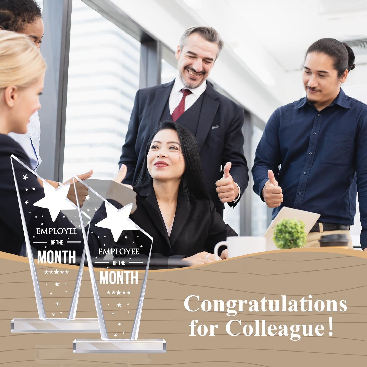 Roowest 6 Pcs Employee of The Month Plaque Trophy Employee Month Appreciation Award Gifts Bulk Coworker Acrylic Trophy Reward Sign Keepsake for Teacher Nurse Colleague Staff Volunteer Team Office