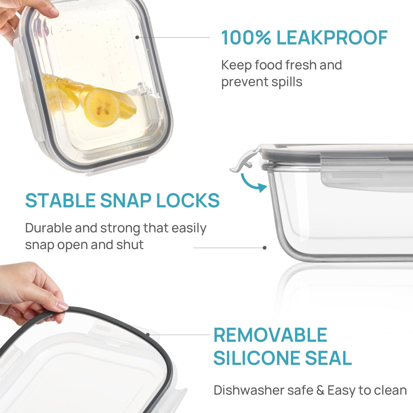 Vtopmart 10Pack 22oz Glass Food Storage Containers with Lids, Meal Prep Containers, Airtight Lunch Containers Bento Boxes with Snap Locking Lids for Microwave, Oven, Freezer and Dishwasher